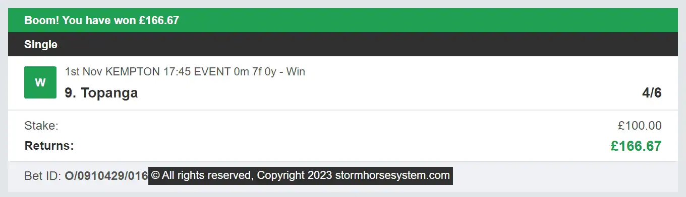 Storm Horse System - Winner - 2023-11-01